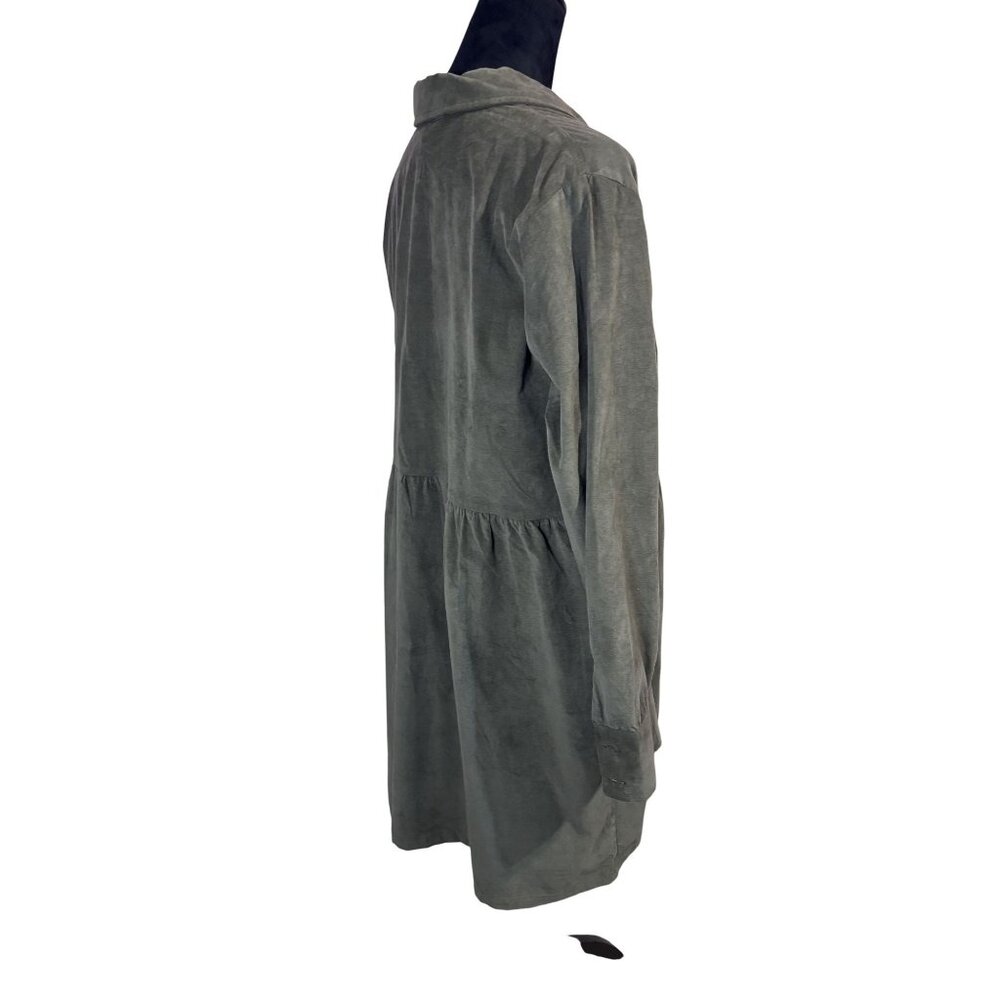 Nine West Empire Waist Olive Green Corduroy Babydoll Shirt Dress - Picture 13 of 14